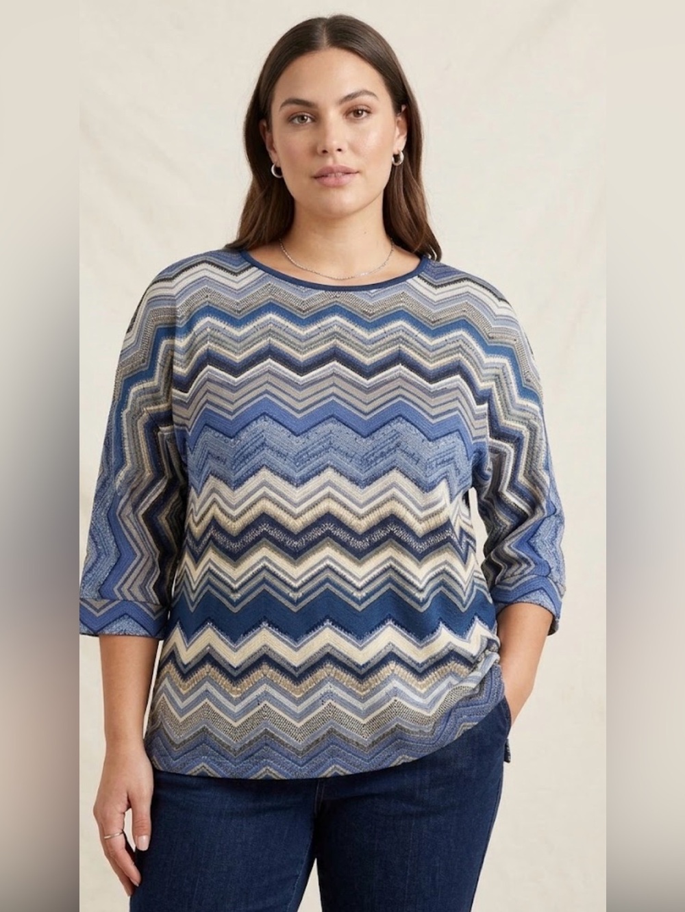 Chico’s Size 2 Chevron Zigzag 3/4 Sleeve Top